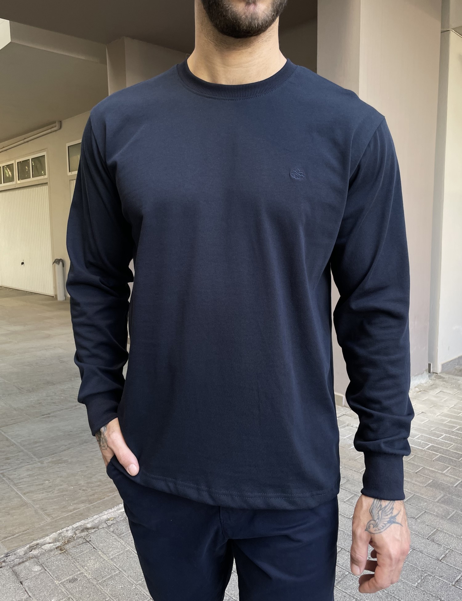 Everbest Ανδρική μπλε navy βαμβακερή μπλούζα Plus size 2610160